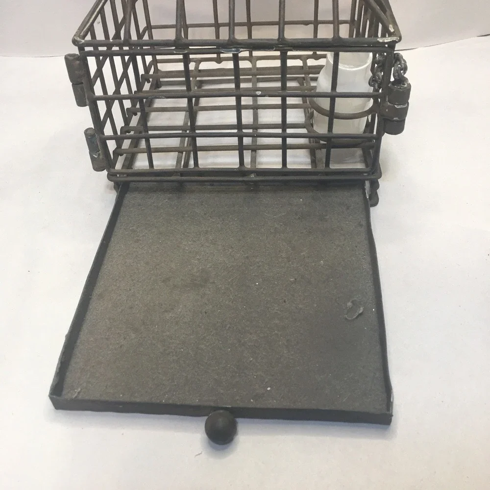 Vintage Iron Metal Bird Cage With Bird On Top w/ Hinge opening,pull Out Tray